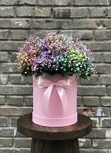 Цветочная композиция из Гипсофила и Розы в шляпной коробке в Большой Исток
