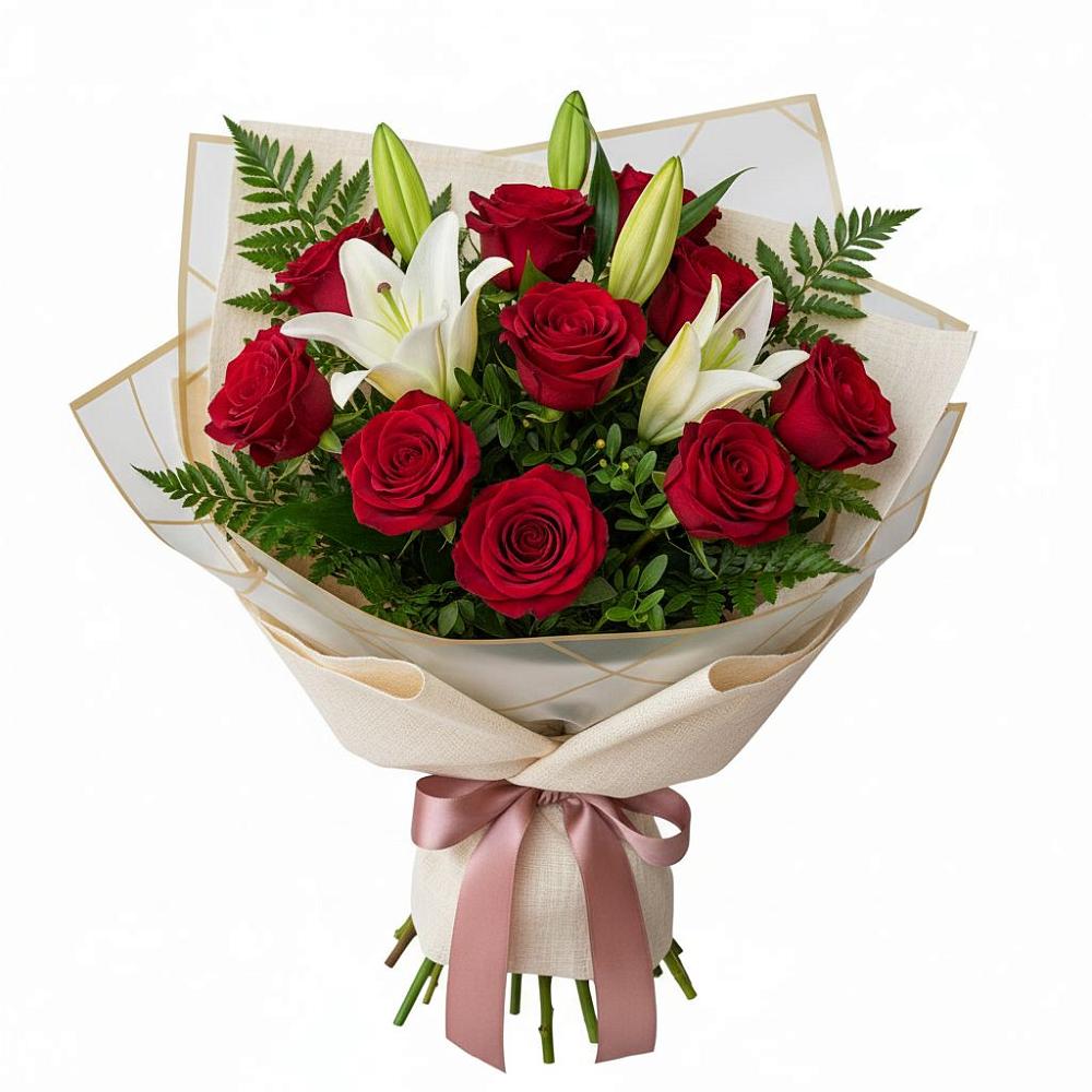 Букет цветов из: Лилии и Розы в Большой Исток