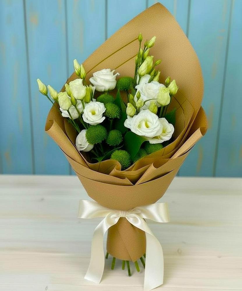 Букет цветов из: Хризантемы и Лизиантусы в Большой Исток