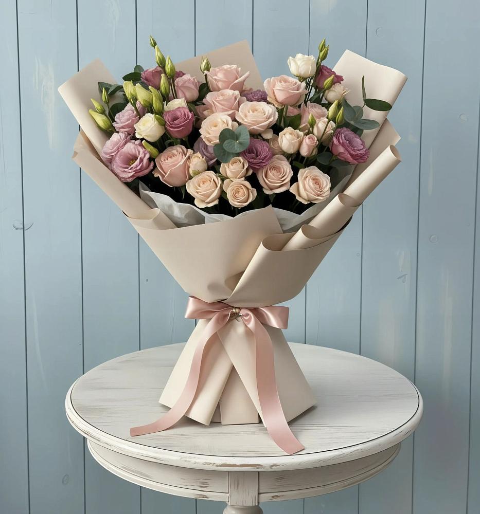 Букет цветов из: Розы и Лизиантусы в Большой Исток