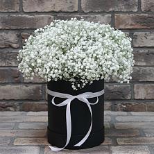 Цветочная композиция из Гипсофила в шляпной коробке в Большой Исток